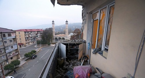 A view from the balcony of a damaged building after the recent shelling attack on the city of Shushi (Shusha), November 3, 2020. Photo: Vagram Bagdasaryan/Photolure via REUTERS