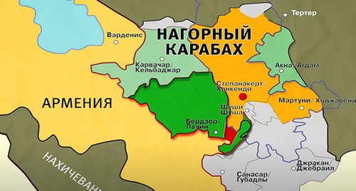 Map of Armenia and Nagorno-Karabakh borders. Screenshot: https://www.youtube.com/watch?v=qmbNQrbqyC0&feature=emb_logo