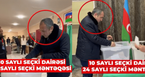 An example of a "carousel" in elections in Azerbaijan - voting by one person at two polling stations. Screenshot of a video posted on the YouTube channel of the Meydan TV on February 7, 2024 https://www.youtube.com/shorts/BIzenRmYn74