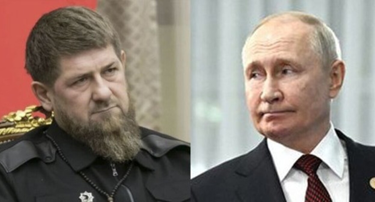 Ramzan Kadyrov (on the left) and Vladimir Putin. Collage by the "Caucasian Knot". Photos: Grozny Inform grozny-inform.ru, kremlin.ru