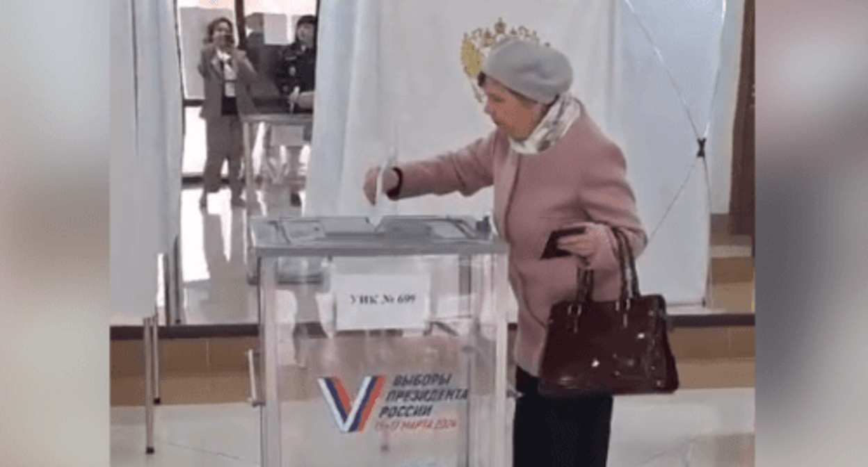 Voting in the Stavropol Territory. Screenshot of the video posted on the Telegram channel of the election committee in the Stavropol Territory on March 15, 2024 https://t.me/stavkray_izbirkom/2713