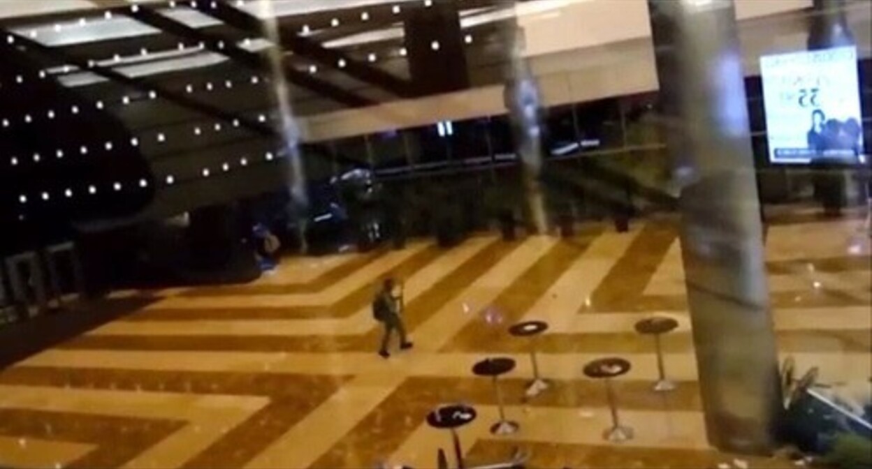 Shooting at the Crocus City Hall. Screenshot of the video taken by an eyewitness and posted on the Baza Telegram channel https://t.me/bazabazon/26275