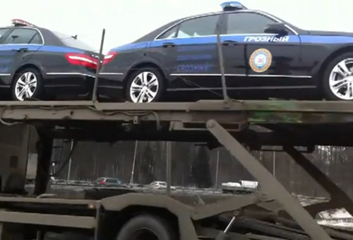 Transportation of motor vehicles for the Chechen Ministry of Internal Affairs (MIA), March 17, 2011. Frame from an amateur video posted by the user nohcci95 on the YouTube.com