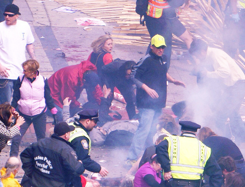 After the terror acts at Boston Marathon finish line. April 15, 2013. Photo by Aaron "tango" Tang, http://www.flickr.com/photos/hahatango/8652857375/in/set-72157633252445135
