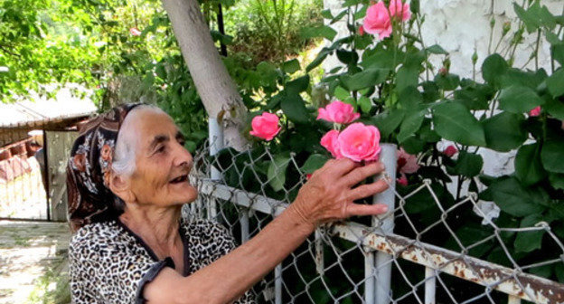 Resident of Blutan village Aregi Martirosyan in her garden. Nagorno-Karabakh, Gadrut District, May 25, 2014. Photo by Alvard Grigoryan for the ‘Caucasian Knot’.
