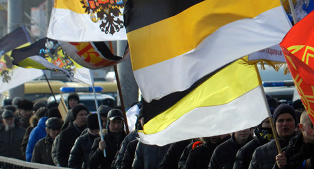 Participants of 'Russian march' holding imperial flags. Volgograd, November 4, 2014. Photo by Tatiana Filimonova for the ‘Caucasian Knot’. 