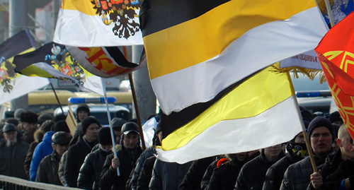 Participants of 'Russian march' holding imperial flags. Volgograd, November 4, 2014. Photo by Tatiana Filimonova for the ‘Caucasian Knot’. 