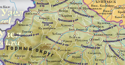 The map of the Gorny district of Dagestan. A fragment of the map of the "Caucasian Knot", http://dagestan.kavkaz-uzel.ru/articles/235920/