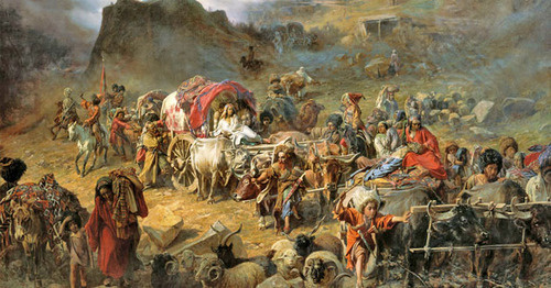 Highlanders leaving their aul (village) (Pyotr Gruzinsky). Pyotr Nikolayevich Gruzinsky (1837-1892). Фото https://ru.wikipedia.org/