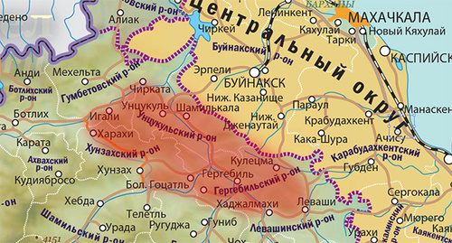 CTO zone in the Untsukul District and Gergebil Districts of Dagestan. Map provided by the ‘Caucasian Knot’. CTO zone in the Untsukul District and Gergebil Districts of Dagestan. Map provided by the ‘Caucasian Knot’.