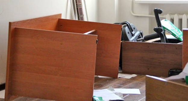 Furniture was turned upside down in the Committee against Torture office in Grozny, June 3, 2015. 