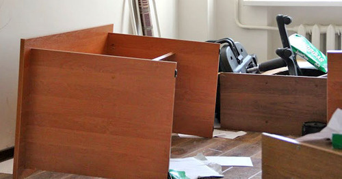 Furniture was turned upside down in the Committee against Torture office in Grozny, June 3, 2015. 