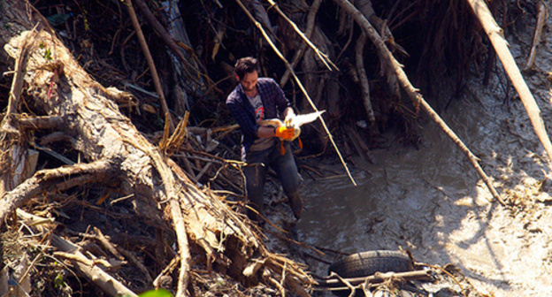 Volunteer cleans the abatis in Tbilisi. June 14, 2015. Photo by Beslan Kmuzov for the "Caucasian Knot"