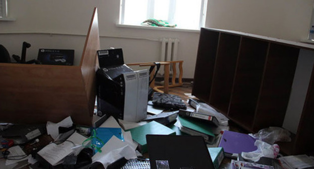 Furniture was turned upside down in the Committee against Torture office in Grozny, June 3, 2015.