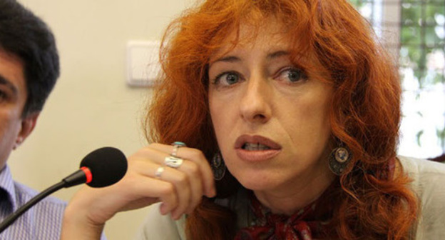 Tatiana Lokshina at the roundtable held at the opening of the exhibition dedicated to violence in the Northern Caucasus. Moscow, July 15, 2015. Photo by Karina Gadzhieva for the "Caucasian Knot"