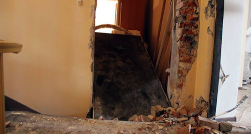A broken down door in the CaT's office. Grozny, June 3, 2015.
