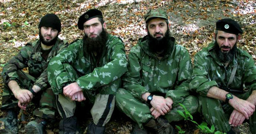 Aslambek Vadalov (second from the right), one of the leaders of the "Imarat Kavkaz" recognized as a terrorist organization. Photo from a website of ‘Imarat Kavkaz’, recognized as a terrorist organization.