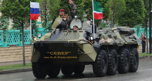 Military equipment of battalion "Sever" on the Victory parade in Grozny, May 2015. Photo by Magomed Magomedov for the "Caucasian Knot"