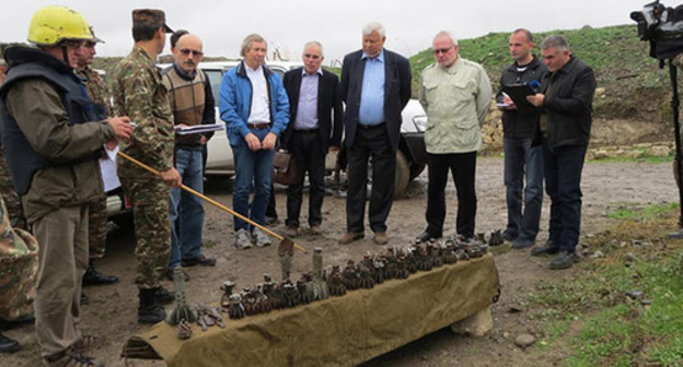 Prior to OSCE monitoring at the contact line, the Defence Army of Nagorno-Karabakh has presented to co-Chairs of the OSCE Minsk Group parts of unexploded shells of heavy artillery. According to the Defence Army of Nagorno-Karabakh, the Azerbaijani armed forces used them to shell the Karabakh territory, October 27, 2015. Photo by Alvard Grigoryan for the ‘Caucasian Knot’. 