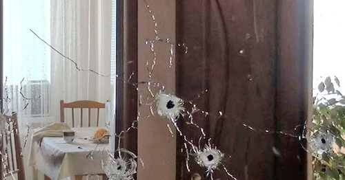 Traces from bullets at the mirror in the apartment damaged during CTO in Nalchik, November 10, 2015. Photo: http://nac.gov.ru