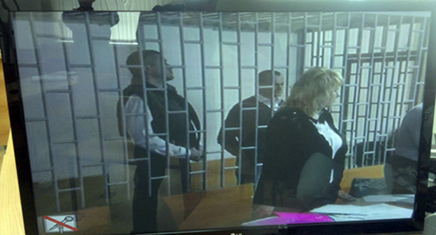 Screen of a video broadcasting of the court session on the case  against Karpyuk and Klykh. Photo by Murad Muradov for the "Caucasian Knot"
