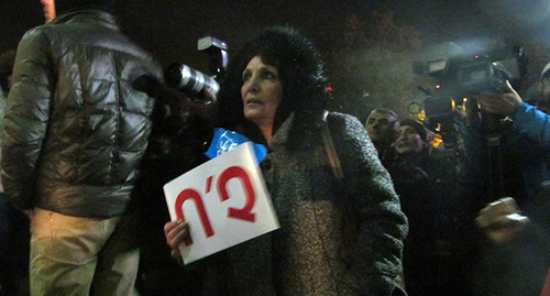 A participant of the rally in Yerevan, 02.12.15. Inscription on a poster: "No!" Photo by Tigran Petrosyan for the "Caucasian Knot"