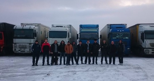 The participants of the action of Volgograd truckers in Moscow suburbs. December 5, 2015. Photo: Ulianov24.livejournal.com
