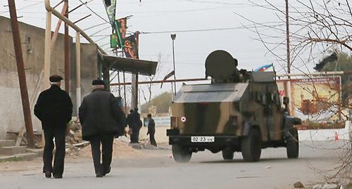 Armoured vehicles in the Azerbaijani village of Nardaran. Photo by Aziz Karimov for the ‘Caucasian Knot’. Armoured vehicles in the Azerbaijani village of Nardaran. Photo by Aziz Karimov for the ‘Caucasian Knot’.