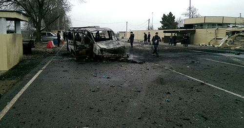 Explosion at the Djemikent traffic checkpoint, February 15, 2016. Screenshot from the video posted by the ‘Caucasian Knot’.