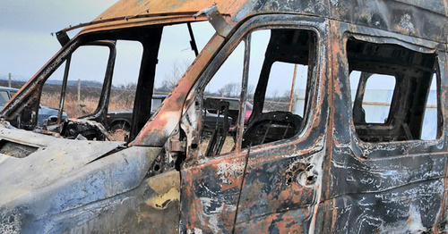 Burnt car of the members of the "Committee against Torture" (CAT). March 10, 2016. Photo courtesy of Djambulat Ozdoev, Ombudsman of Ingushetia