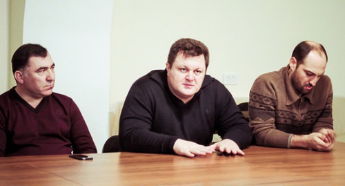 Ali Aslanov, the chairman of the Association "Business Cherkessia", Aslan Beshto, the leader of public organization "Kabardian Congress",  and Timur Zhuzhuev, the leader of the youth organization "Adyge-Khase" of Karachay-Cherkessia, March 17, 2016, Cherkessk. Photo by Asya Kapaeva for the ‘Caucasian Knot’. 