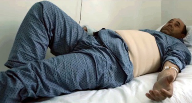 Bashir Pliev. Screenshot of the video posted at "Raise a Bus" charity action website, Helpbashir.org