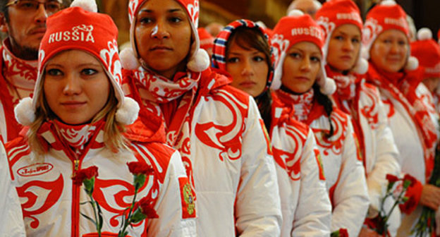 Festive send-off of Russian team to Vancouver to ХХI Olympic Games. Moscow, January 28, 2010. Photo from sight www.vancouver-2010.ru, author Michail Voskresenski