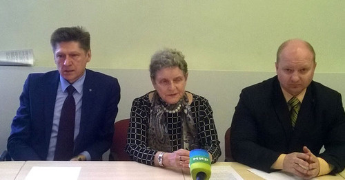 Svetlana Gannushkina and the advocates of the suspects of plotting terror act in Moscow at the press conference. Moscow, April 21, 2016. Photo by Vyacheslav Feraposhkin for the "Caucasian Knot"