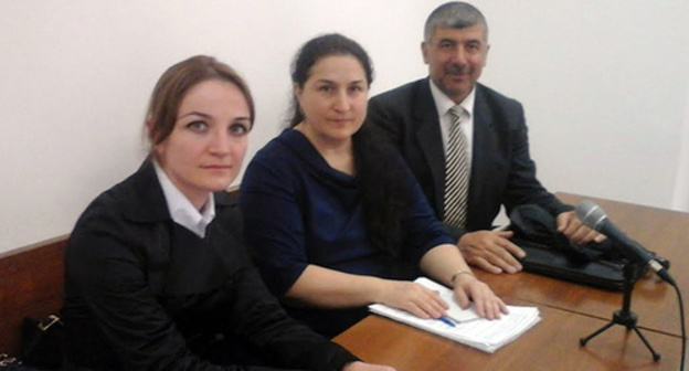 To the right: an advocate Fatima Salpagarova, Leyla Arkelova and an advocate Kurman-Alm Bolatchiev in the Cherkessk City Court 21.04.2016. Photo by Asya Kapaeva for the "Caucasian Knot"