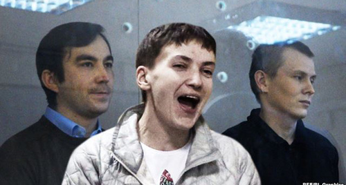 Alexander Alexandrov, Nadezhda Savchenko (centre) and Evgeny Erofeev. Photo: collage, http://www.svoboda.org/contentlive/liveblog/27756343.html