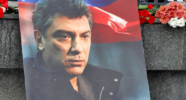 Boris Nemtsov's photo at the site of the murder. Photo: RFE/RL