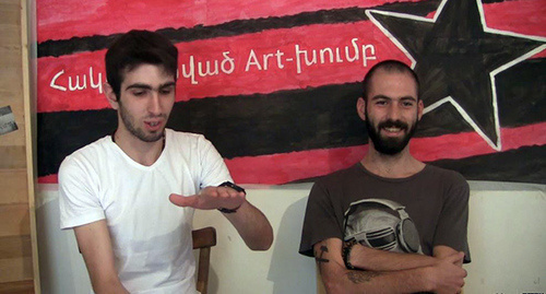 Members of art group "Counterstrike" Artak Gevorkyan and Herbert Gevorkyan, Yerevan, August 11, 2015. Photo: http://rus.azatutyun.am/a/27183636.html Members of art group "Counterstrike" Artak Gevorkyan and Herbert Gevorkyan, Yerevan, August 11, 2015. Photo: http://rus.azatutyun.am/a/27183636.html