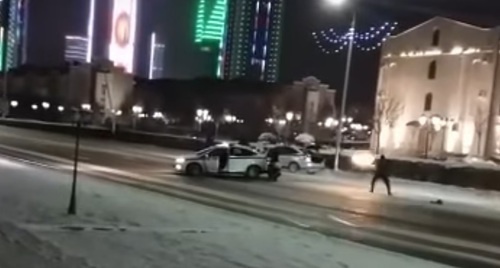 Shootout in the centre of Grozny, December 17, 2016. Photo: screenshot of video recorded by eyewitness, Youtube. 