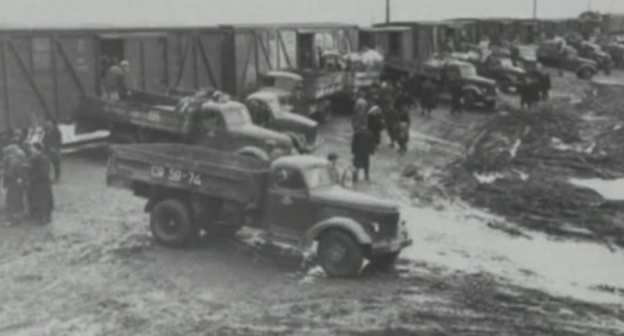Chechen and Ingush people were delivered to the trains in the trucks. February 1944. Screenshot of a video by the user vainakh38 https://www.youtube.com/watch?v=DKmb-WX0OI0 Chechen and Ingush people were delivered to the trains in the trucks. February 1944. Screenshot of a video by the user vainakh38 https://www.youtube.com/watch?v=DKmb-WX0OI0