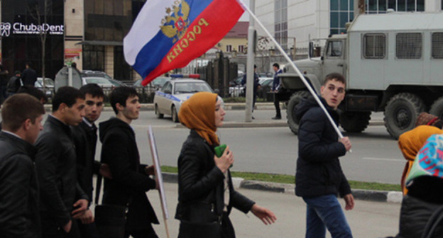 Rally held on the occasion of the Crimea's annexation to Russia. Grozny, March 18, 2017. Photo by Akhmed Aldebirov for "Caucasian Knot"