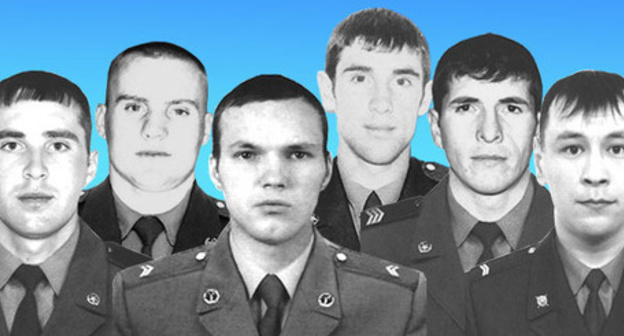 Corporal Zaurbek Akbiev, Senior Sergeant Anatoly Ermolaev, Junior Sergeant Dmitri Gurat, Private Arsen Ramazanov, Senior Sergeant Amin Aliev, Junior Sergeant Ildus Kuchukbaev, the servicemen of the National Guard  killed in Chechnya. Collage by "Caucasian Knot". Photo http://rosgvard.ru