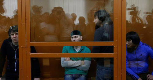 Tamerlan Eskerkhanov, Shagid Gubashev, Zaur Dadaev and Anzor Gubashev in the courtroom. Moscow, June 27, 2017. Photo: REUTERS/Sergei Karpukhin