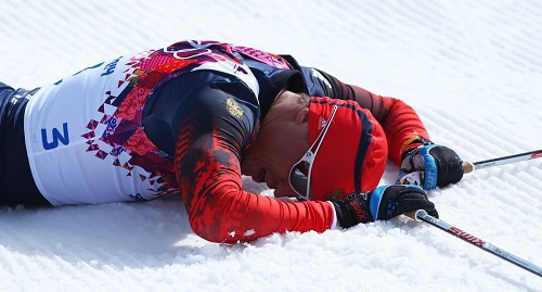 Russian skier Alexander Legkov after winning competition in Sochi in 2014. In November 2017 he was deprived of Olympic medal. Photo: https://vk.com/legkovclub