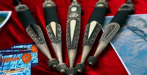 Chechen weapons masters' daggers exhibited at the Bladed Weapons International Festival "Dagger 2014". Nazran. Photo: the official website of the Chechen Government's Commission for Tourism http://www.chechentourism.ru
