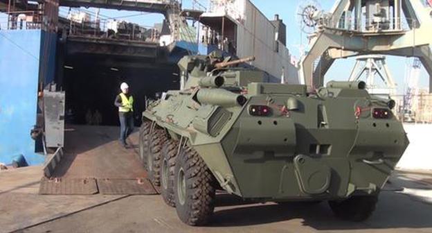 Unloading of the armoured infantry vehicles delivered to Azerbaijan from Russia. Photo: screenshot of a video
https://www.youtube.com/watch?time_continue=19&amp;v=fSFfSVZVR8g