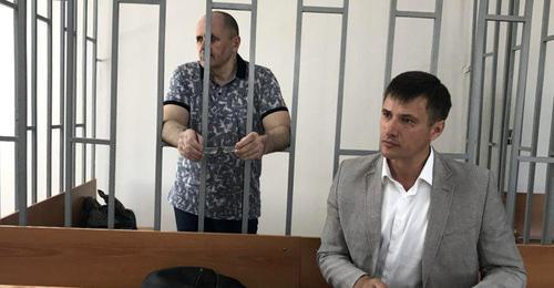 Oyub Titiev and his advocate Pyotr Zaikin (right) in the court. Photo: press service of HRC 'Memorial'