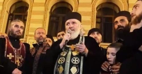 Religious figures in Georgia at a protest action on September 15, 2018. Photo: screenshot of the 1tv.ge report Religious figures in Georgia at a protest action on September 15, 2018. Photo: screenshot of the 1tv.ge report