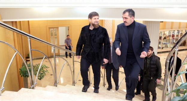 Ramzan Kadyrov and Yunus-Bek Evkurov. Photo http://www.ingushetia.ru/news/v_magase_sostoyalas_vstrecha_yunus_beka_evkurova_i_ramzana_kadyrova/ Ramzan Kadyrov and Yunus-Bek Evkurov. Photo http://www.ingushetia.ru/news/v_magase_sostoyalas_vstrecha_yunus_beka_evkurova_i_ramzana_kadyrova/