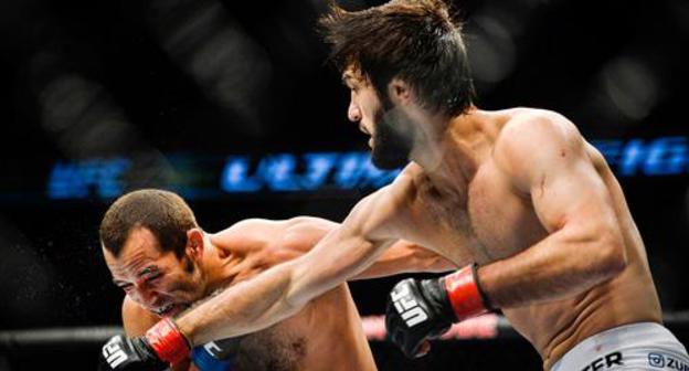 Zubair Tukhugov (from the right) during his featherweight fight with Ernest Chavez of USA at the Ultimate Fighting Championship (UFC) gala at the Globe Arena in Stockholm, October 4, 2014. Photo: REUTERS / Anders Wiklund Zubair Tukhugov (from the right) during his featherweight fight with Ernest Chavez of USA at the Ultimate Fighting Championship (UFC) gala at the Globe Arena in Stockholm, October 4, 2014. Photo: REUTERS / Anders Wiklund
